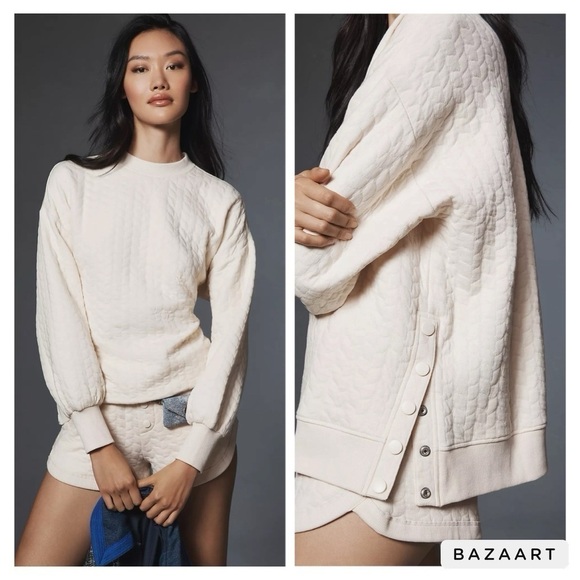 NWT Anthropologie Grey State Long-Sleeve Quilted Teddy Pullover Sz L - Picture 2 of 14